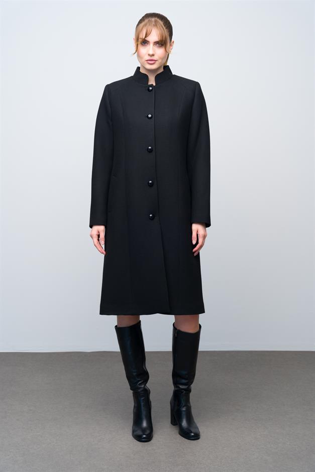 معطف منقوش بياقة الجد أسود 3024