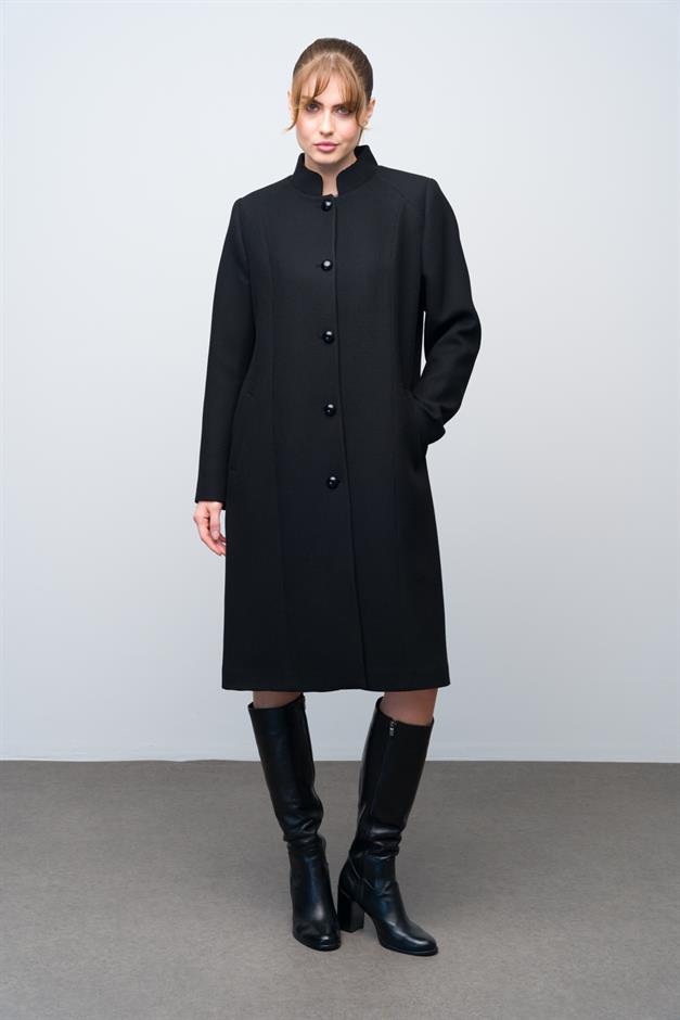 معطف منقوش بياقة الجد أسود 3024