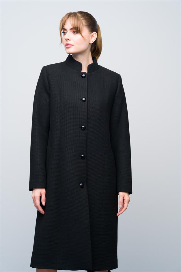 معطف منقوش بياقة الجد أسود 3024