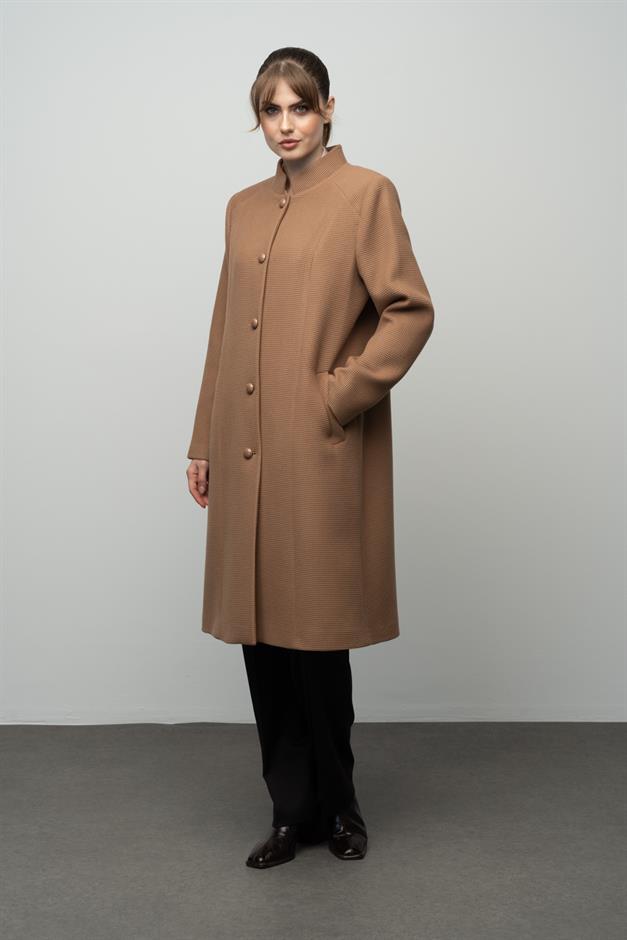 معطف منقوش بياقة الجد التبغ 3024