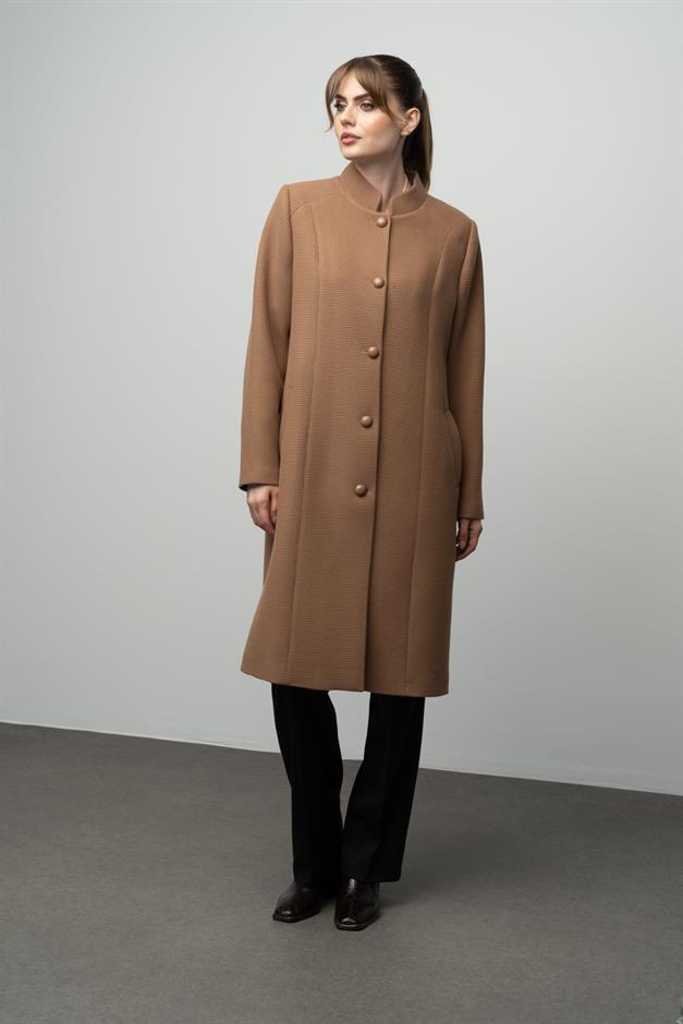 معطف منقوش بياقة الجد التبغ 3024