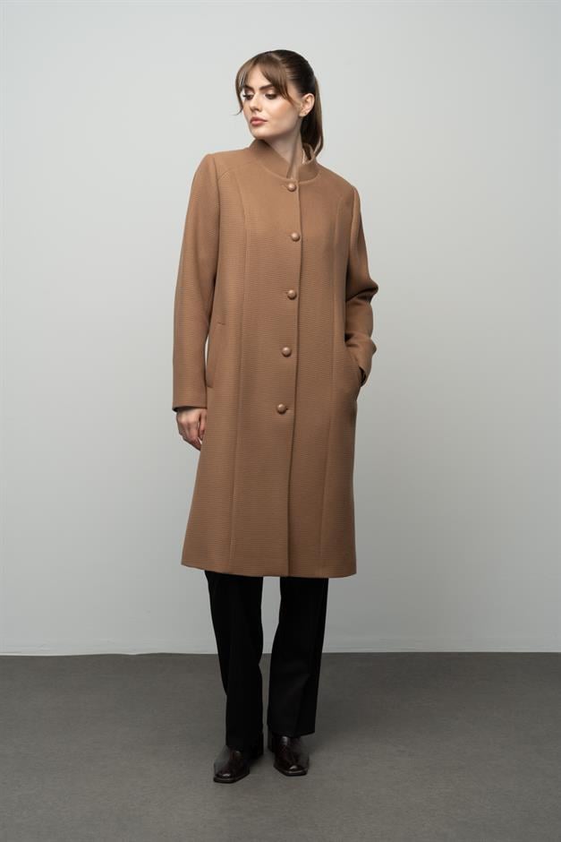 معطف منقوش بياقة الجد التبغ 3024