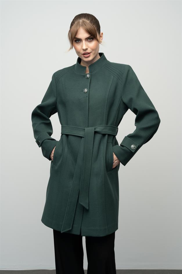 معطف جدي مضلع مفصل أخضر 3999