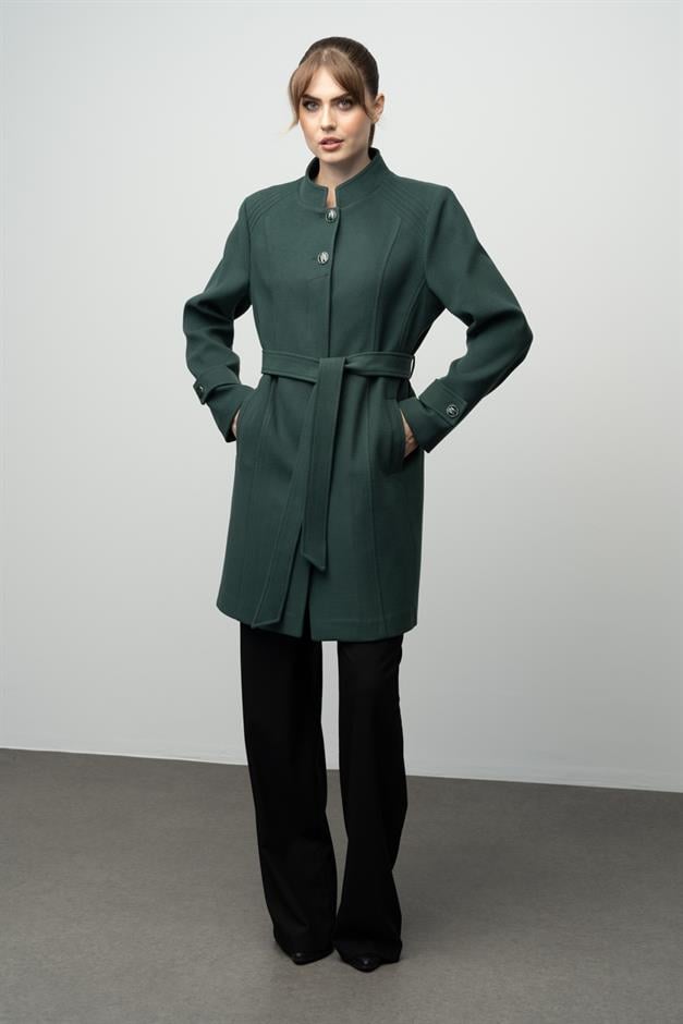 معطف جدي مضلع مفصل أخضر 3999