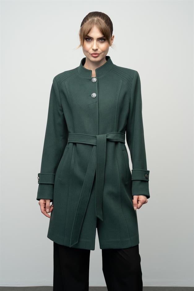 معطف جدي مضلع مفصل أخضر 3999