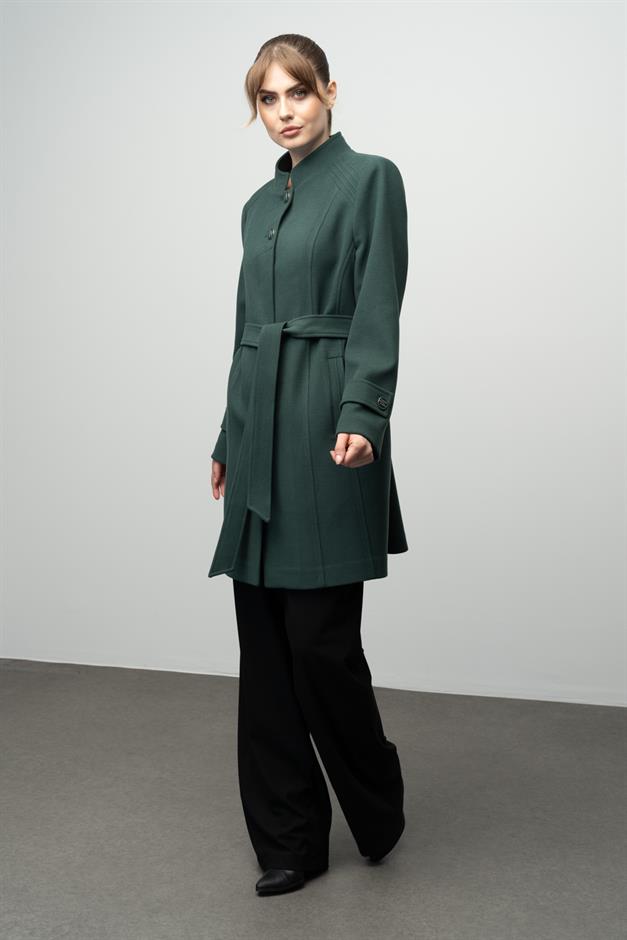 معطف جدي مضلع مفصل أخضر 3999