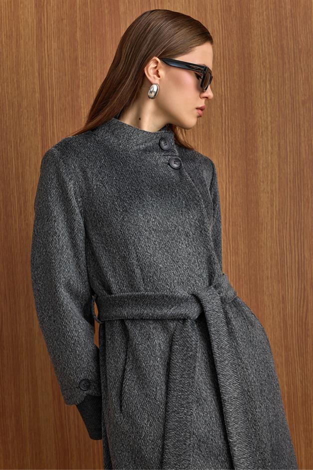 Hakim Yaka Ribana Detaylı Uzun Moher Kaban ANTRASİT 3160