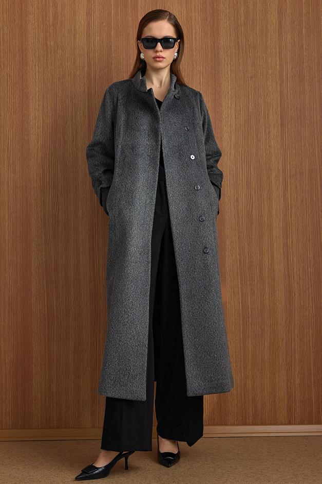 Hakim Yaka Ribana Detaylı Uzun Moher Kaban ANTRASİT 3160