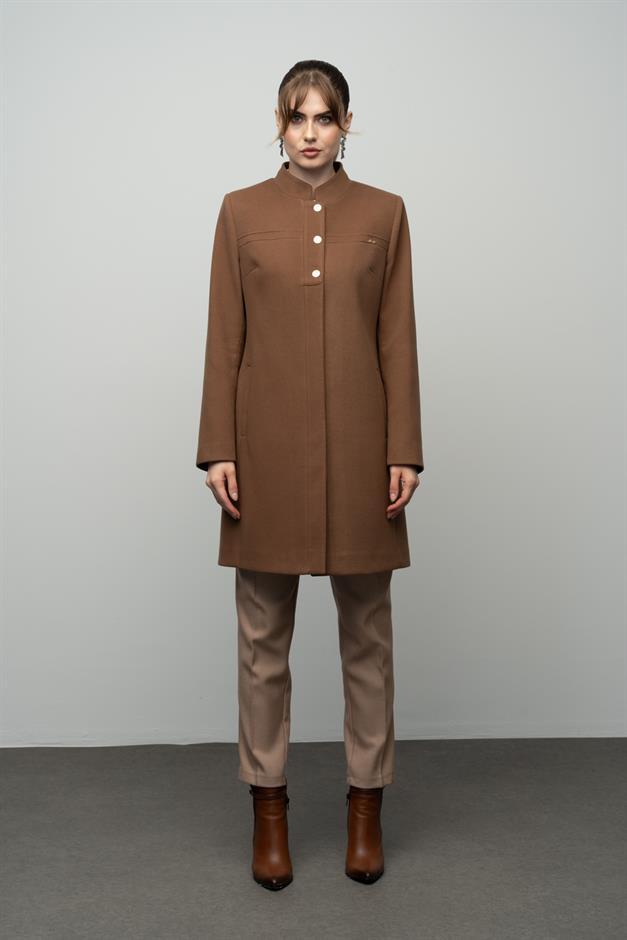 Mandarin Collar Robe Ribbed Detail Coat CAMEL 3034