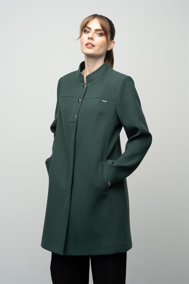 Mandarin Collar Robe Ribbed Detail Coat GREEN 3034