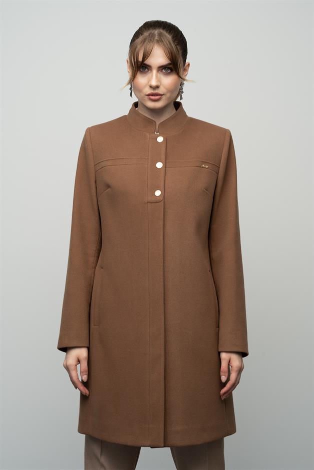 Mandarin Collar Robe Ribbed Detail Coat CAMEL 3034