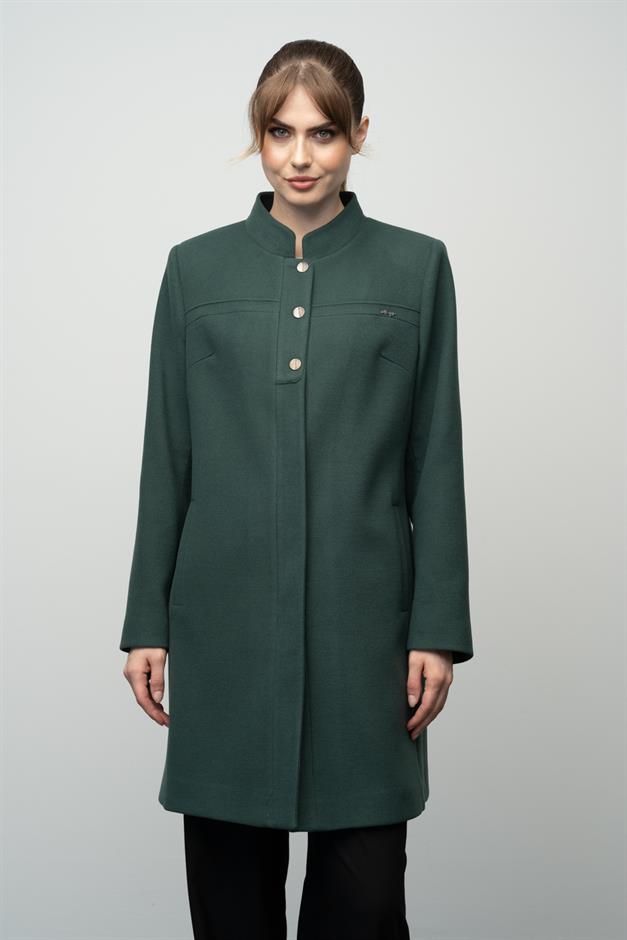 Mandarin Collar Robe Ribbed Detail Coat GREEN 3034