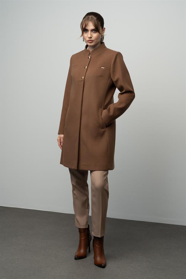 Mandarin Collar Robe Ribbed Detail Coat CAMEL 3034