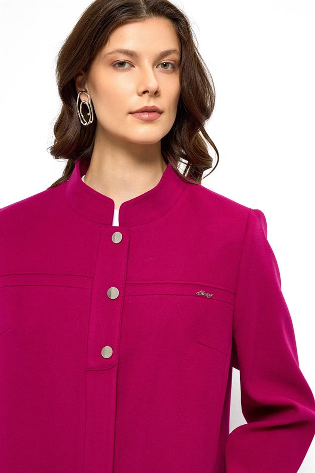 معطف ذو ياقة ماندرين وتفاصيل مضلعة ضارب الى الحمرة 3034