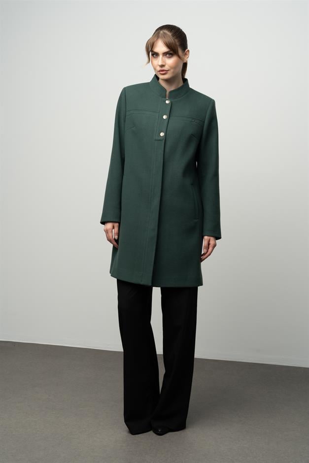Mandarin Collar Robe Ribbed Detail Coat GREEN 3034