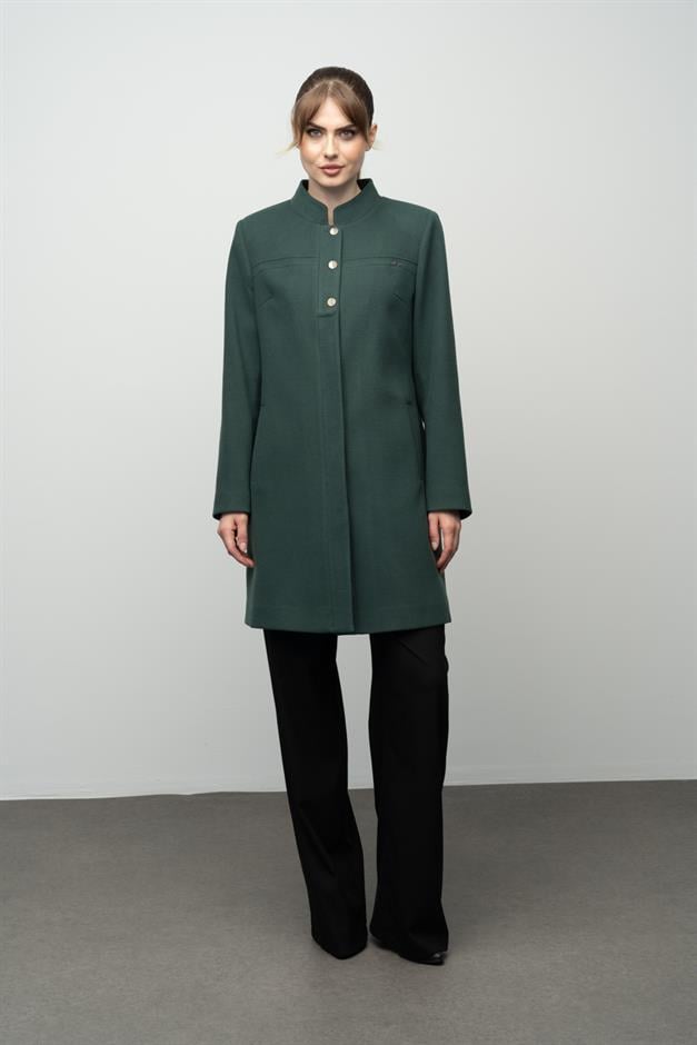Mandarin Collar Robe Ribbed Detail Coat GREEN 3034