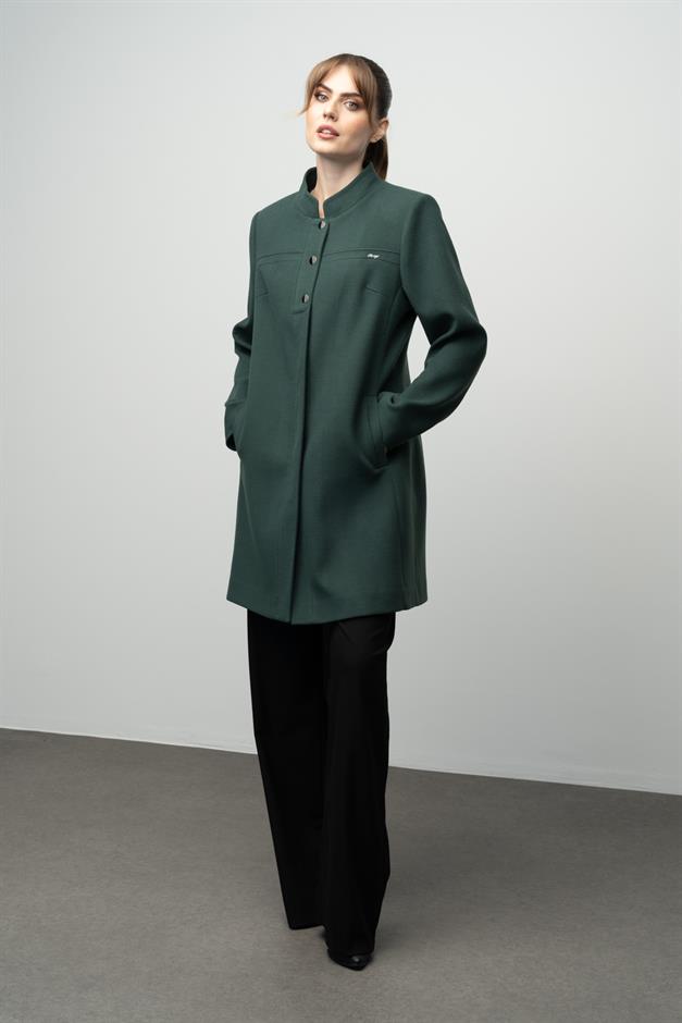 Mandarin Collar Robe Ribbed Detail Coat GREEN 3034