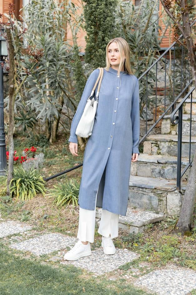 Hakim Yaka Uzun Tunik MAVİ 9826