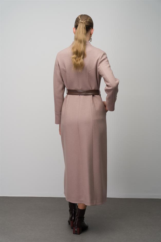 Wool Blend Long Coat with Embroidered and Leather Appliques IVORY 6628