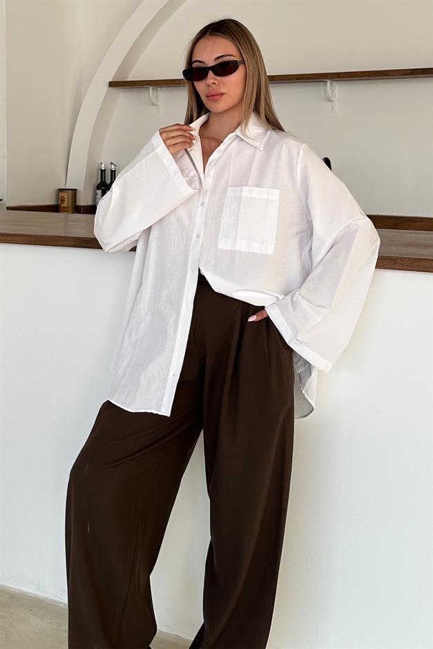 Spanish Sleeve Loose Cotton Shirt WHITE 9365