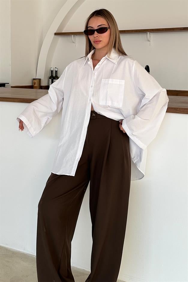 Spanish Sleeve Loose Cotton Shirt WHITE 9365