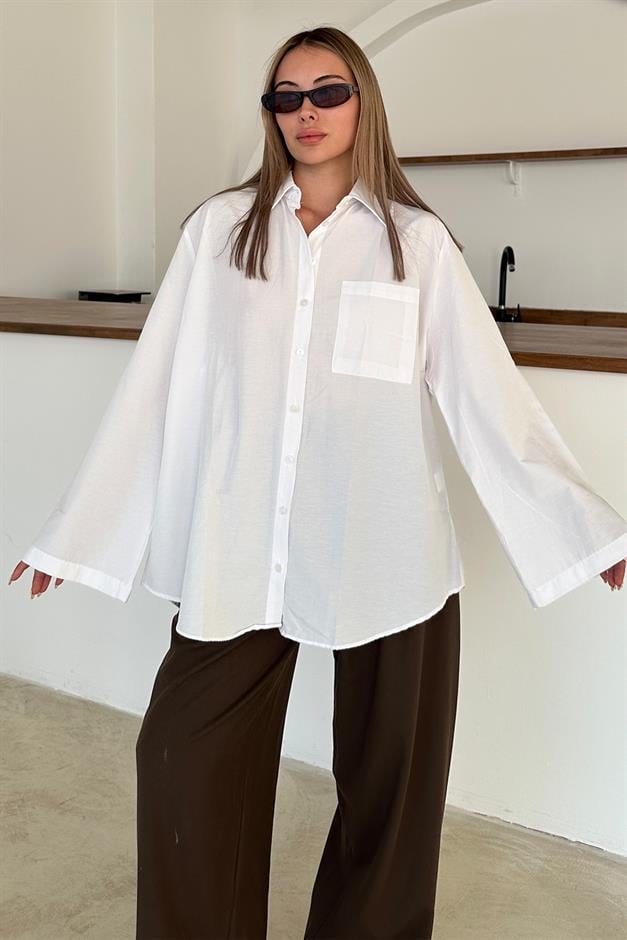 Spanish Sleeve Loose Cotton Shirt WHITE 9365