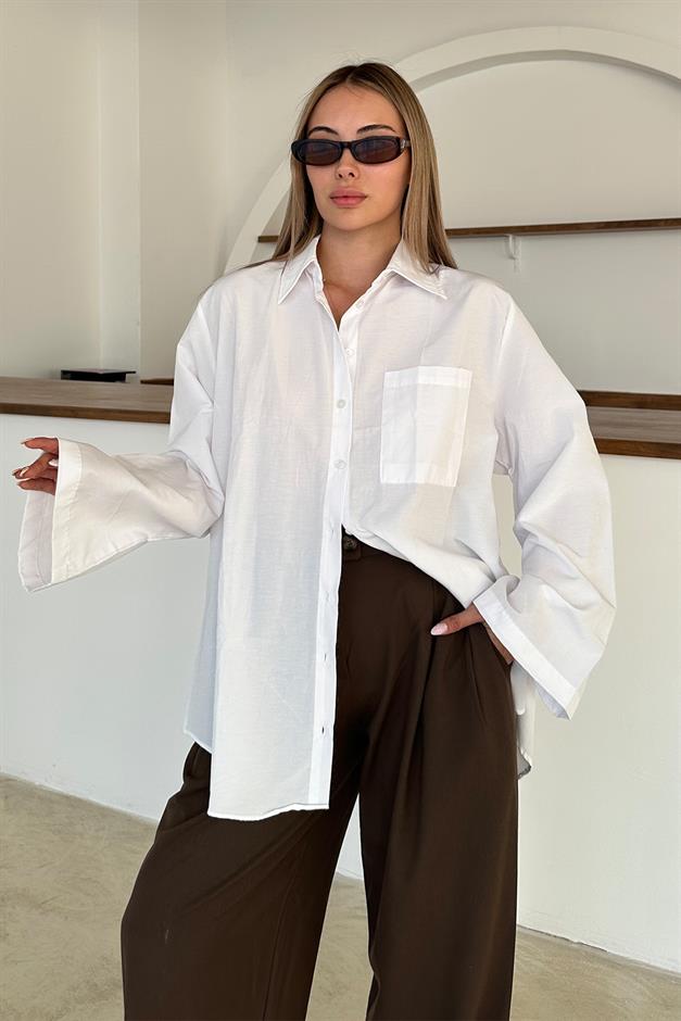 Spanish Sleeve Loose Cotton Shirt WHITE 9365