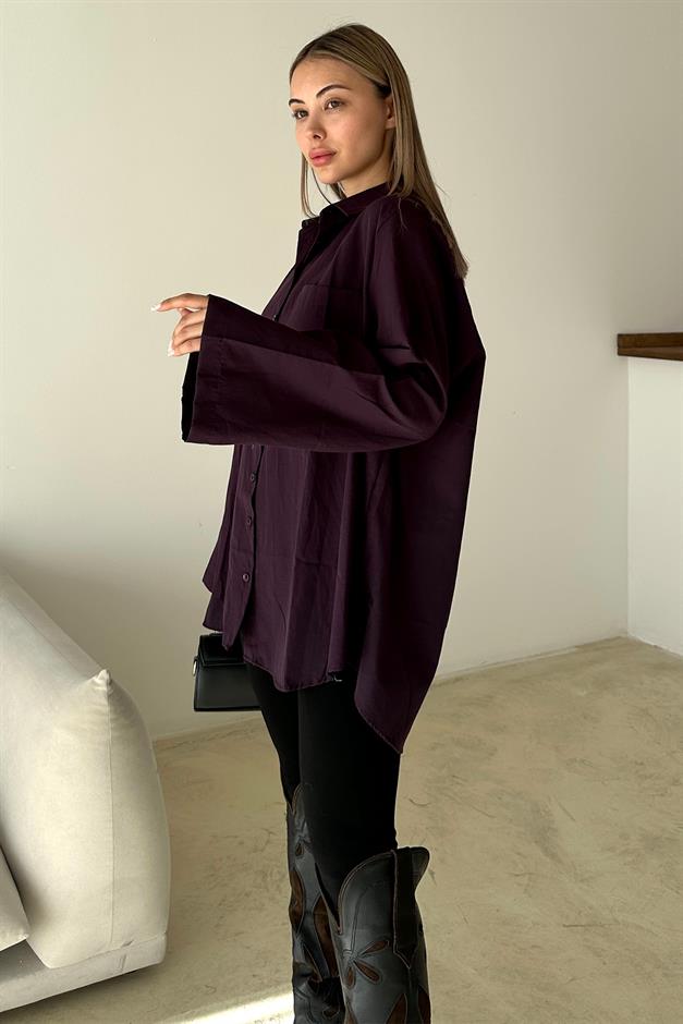 İspanyol Kol Salaş Pamuklu Gömlek MÜRDÜM 9365