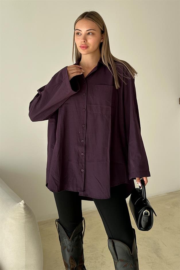 İspanyol Kol Salaş Pamuklu Gömlek MÜRDÜM 9365