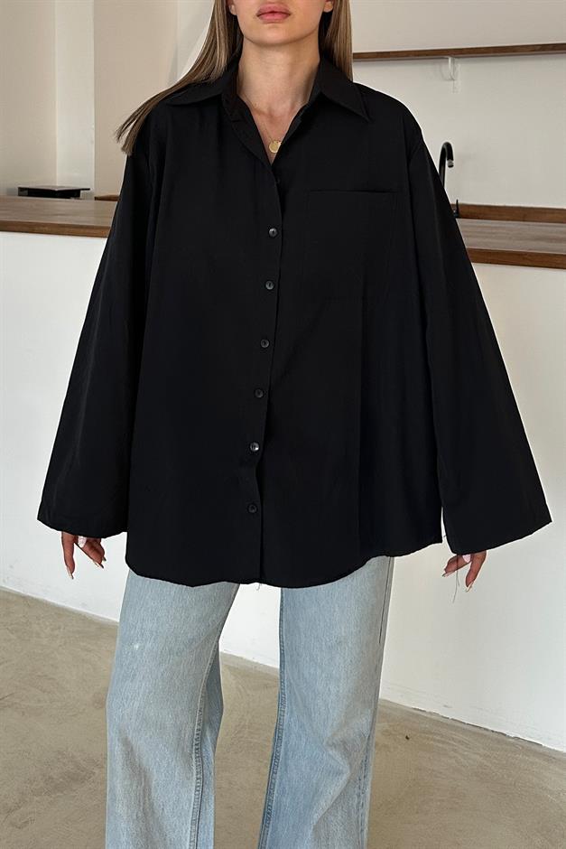 Spanish Sleeve Loose Cotton Shirt BLACK 9365