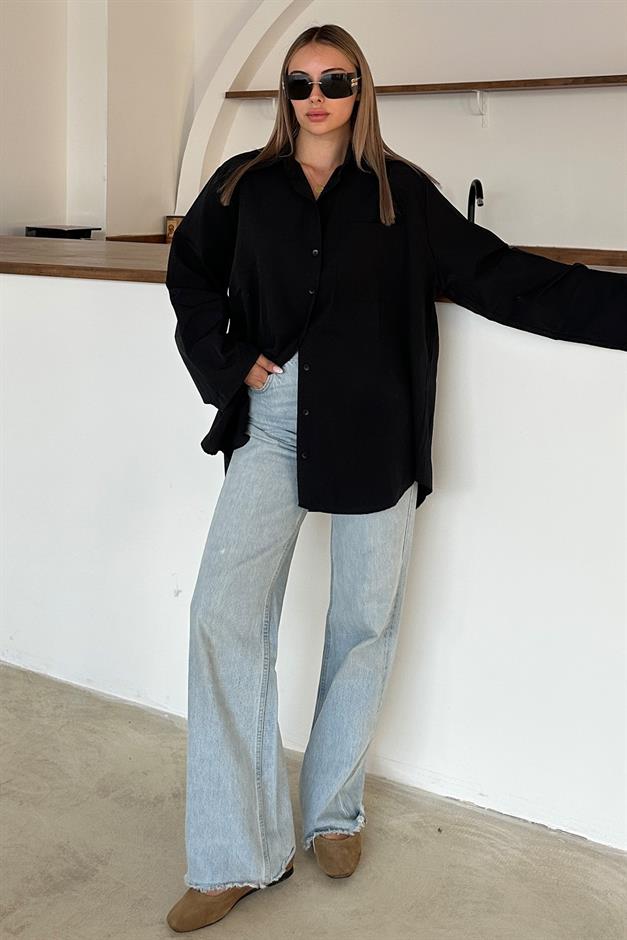 Spanish Sleeve Loose Cotton Shirt BLACK 9365