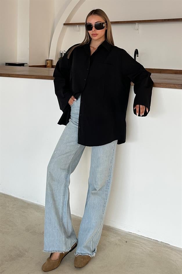 Spanish Sleeve Loose Cotton Shirt BLACK 9365