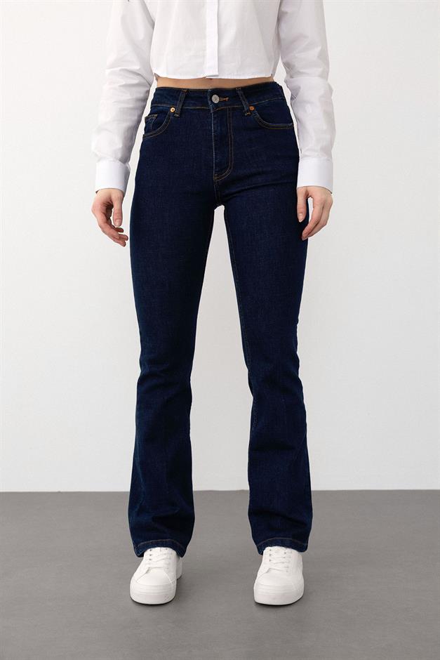 بنطال جينز واسع الساق أزرق غامق 7574