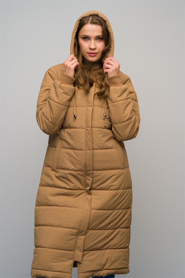 معطف طويل مبطن بأكمام مضلعة وغطاء رأس وسحاب للإغلاق كامل 6626