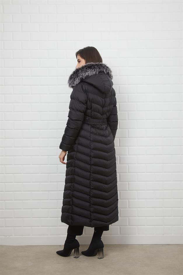 Kapşonu Çıkabilen Kürklü Uzun Şişme Kap SİYAH 6139