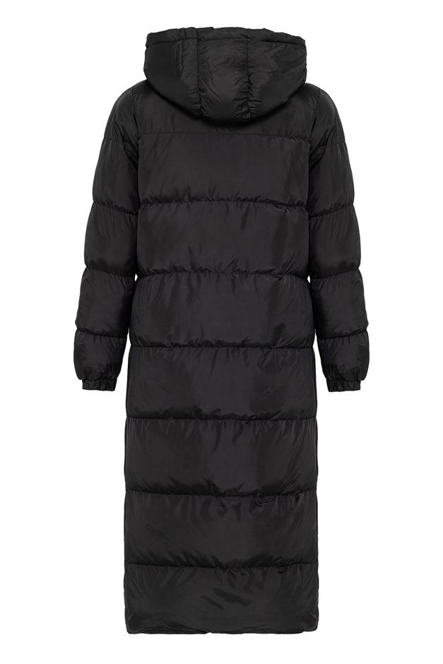 Zippered Long Puffer Jacket with Hooded Detail BLACK 6668