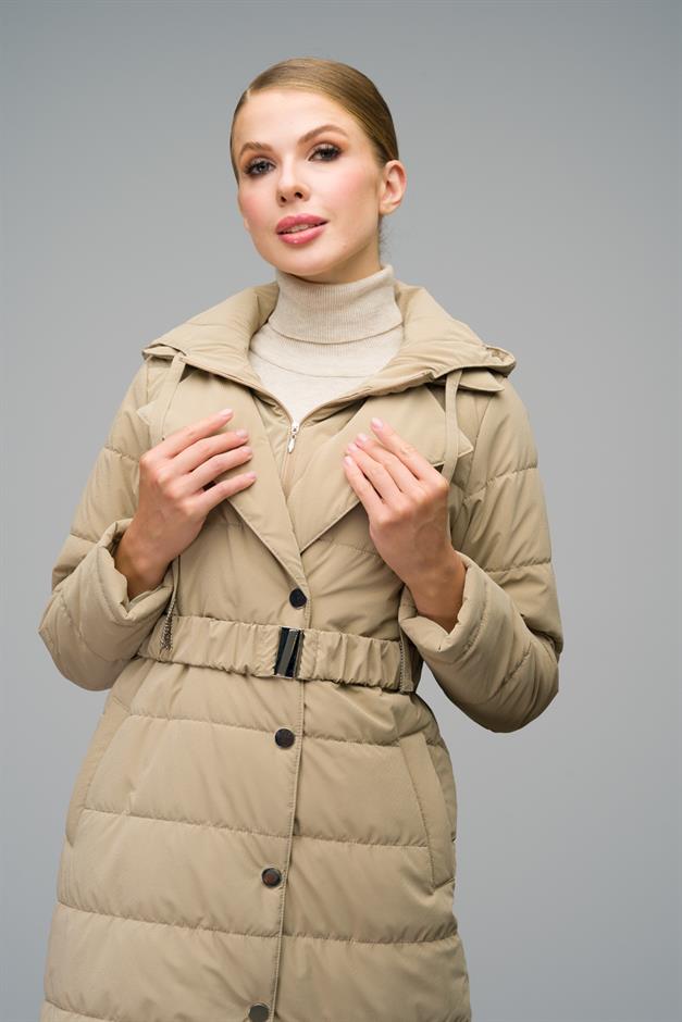 Quilted Long Coat with Hood Detail IVORY 6665