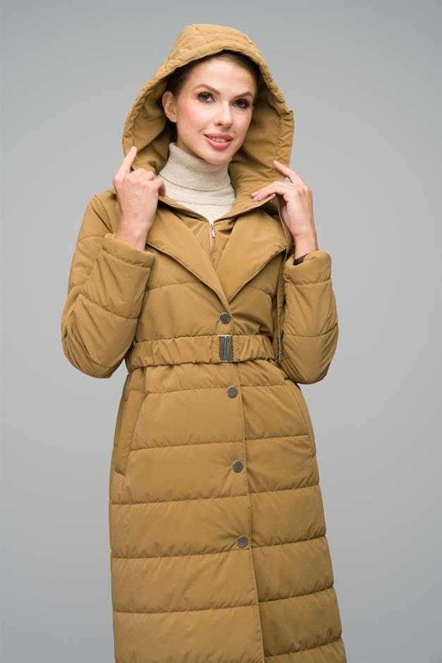 Quilted Long Coat with Hood Detail CAMEL 6665