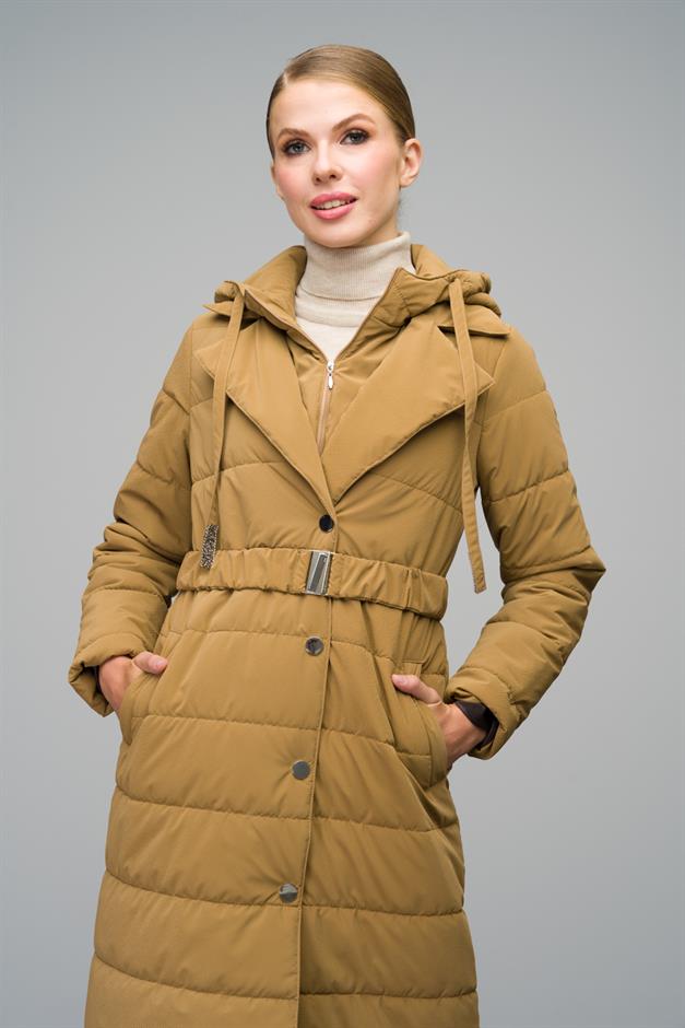 Quilted Long Coat with Hood Detail CAMEL 6665