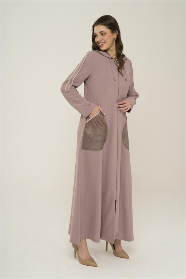 Kapüşon ve File Detaylı Biyeli Astarsız Pardesü PUDRA 6459