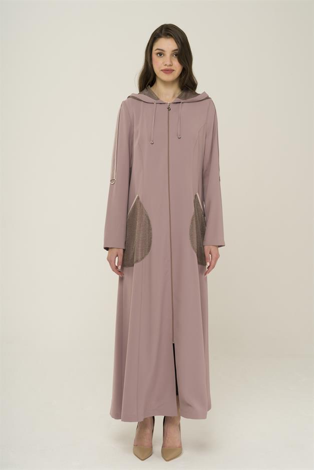 Kapüşon ve File Detaylı Biyeli Astarsız Pardesü PUDRA 6459