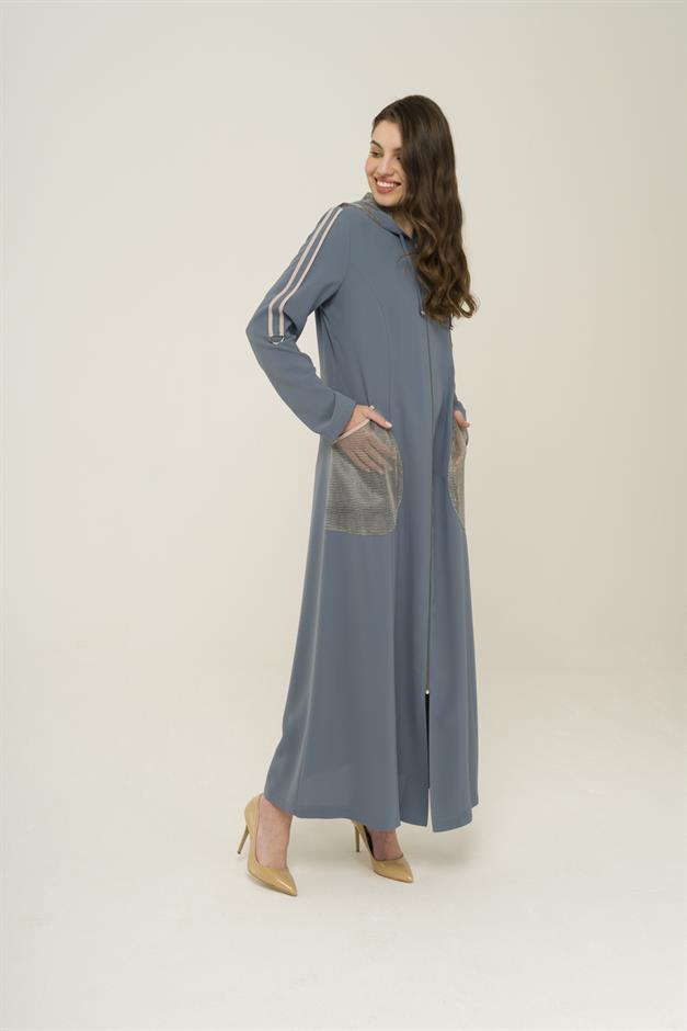 Kapüşon ve File Detaylı Biyeli Astarsız Pardesü KOYU MİNT 6459