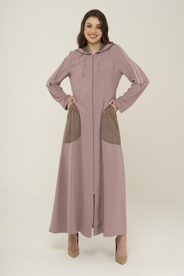 Kapüşon ve File Detaylı Biyeli Astarsız Pardesü PUDRA 6459