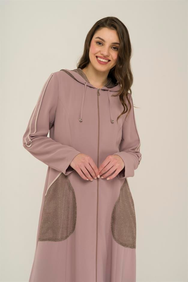 Kapüşon ve File Detaylı Biyeli Astarsız Pardesü PUDRA 6459