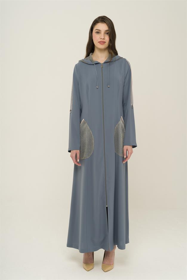 Kapüşon ve File Detaylı Biyeli Astarsız Pardesü KOYU MİNT 6459