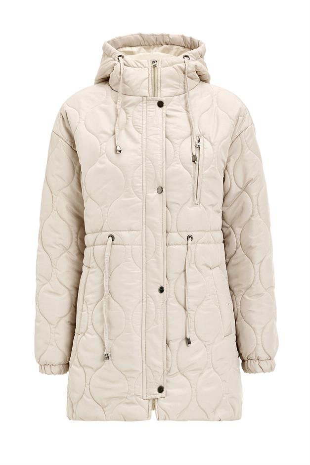 معطف قصير مبطن بغطاء للرأس وخصر مربوط حجر 6777