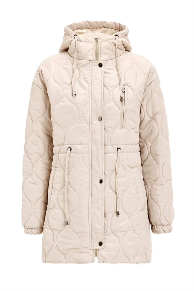 معطف قصير مبطن بغطاء للرأس وخصر مربوط حجر 6777