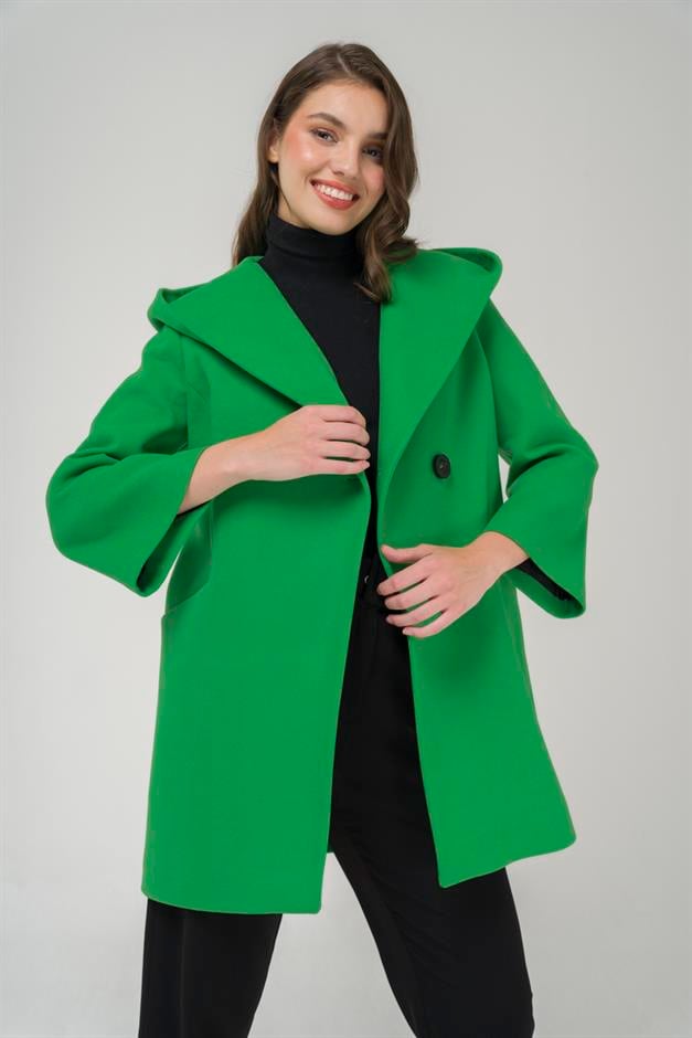 Hooded Tied Waist Coat LIGHT GREEN 3359