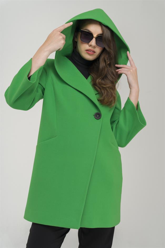 Hooded Tied Waist Coat LIGHT GREEN 3359