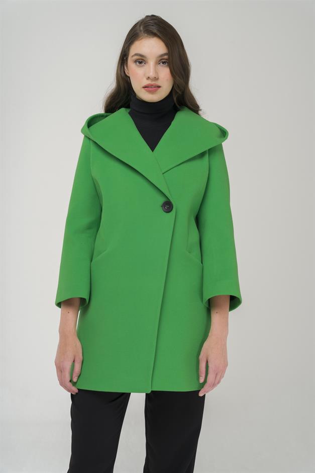Hooded Tied Waist Coat LIGHT GREEN 3359